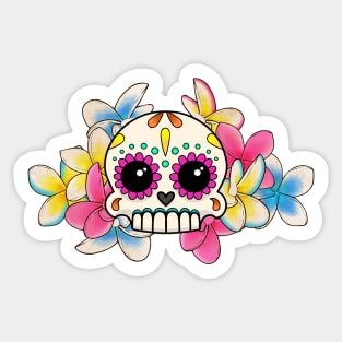 Calavera con Flores - Sugar Skull with Frangipani Flowers Sticker